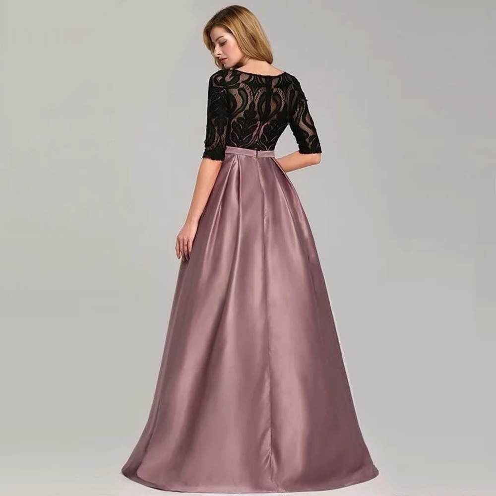 Black Lace top w/ Mauve Satin A-line dress (Sz 6) - Picture 3 of 6